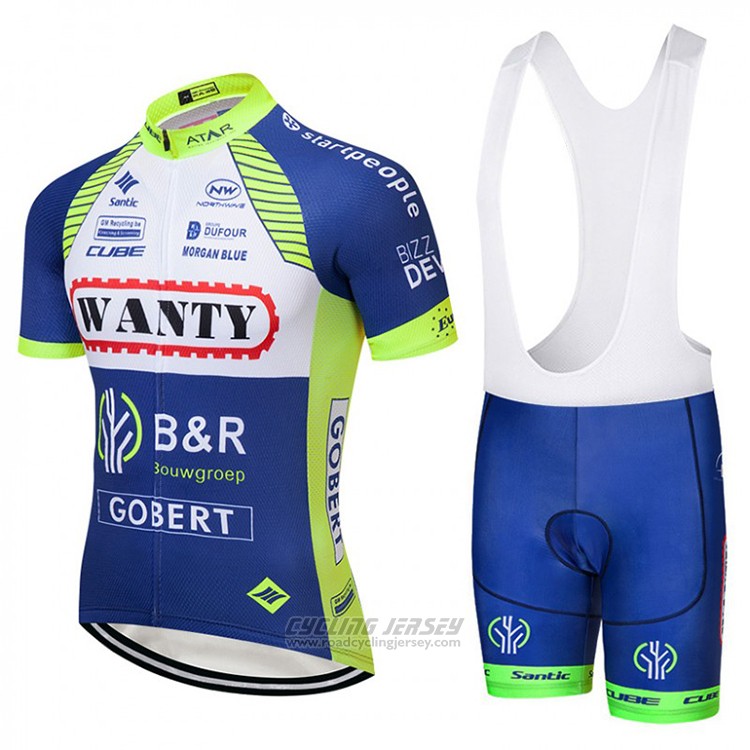 2018 Cycling Jersey Wanty Blue and White Short Sleeve Salopette